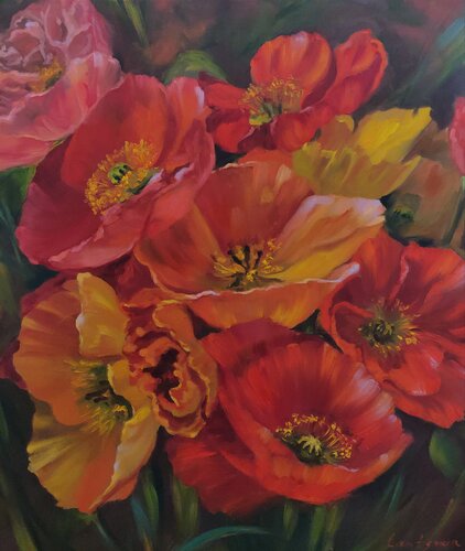 Red poppies di Jane Lantsman, Pittura in vendita su Singulart