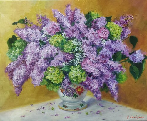 Lilac bouquet still life di Jane Lantsman, Pittura in vendita su Singulart