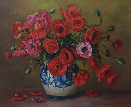 Poppies still life di Jane Lantsman, Pittura in vendita su Singulart