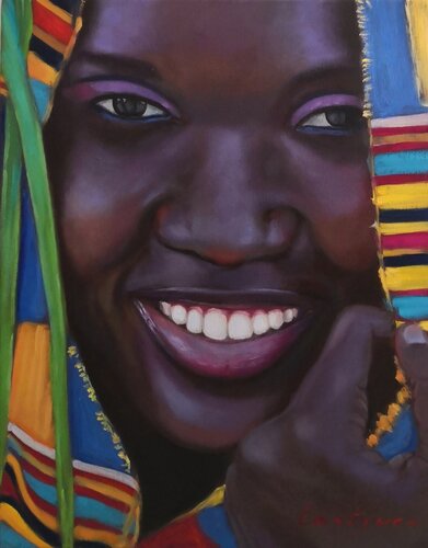 Joyful smile : An African girl portrait di Jane Lantsman, Pittura in vendita su Singulart