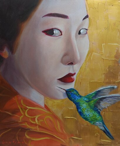 Geisha with hummingbird 3 von Jane Lantsman, Malerei kaufen auf Singulart