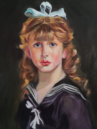 Portrait of a Little Girl with a bow in her hair von Jane Lantsman, Malerei kaufen auf Singulart