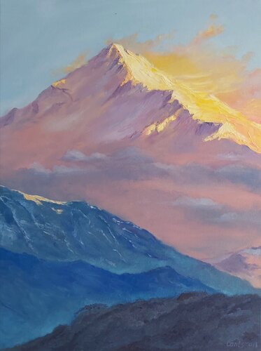 Sunrise in the snowy mountain landscape von Jane Lantsman, Malerei kaufen auf Singulart