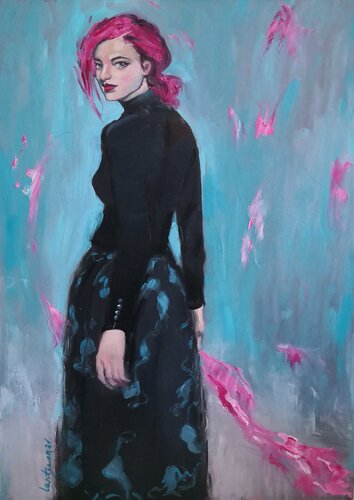 Pink- haired girl van Jane Lantsman, Schilderij te koop op Singulart