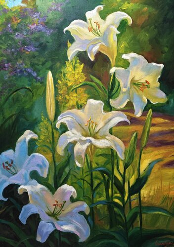 Lilies in Bloom von Jane Lantsman, Malerei kaufen auf Singulart