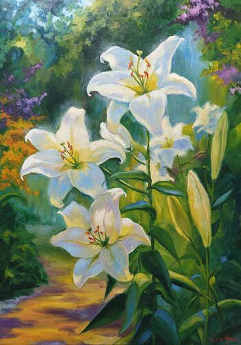 Lilies in Bloom 2 di Jane Lantsman, Pittura in vendita su Singulart