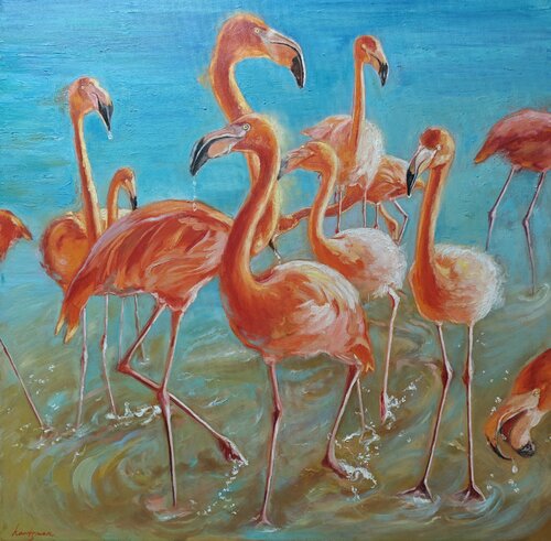 Flamingo Dance par Jane Lantsman, Peinture en vente sur Singulart