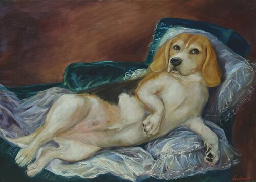The Nude Beagle by Jane Lantsman, Painting for Sale on Singulart