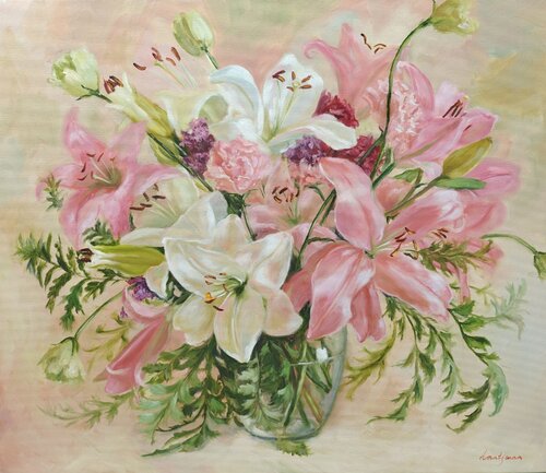 A bouquet of delicate lilies von Jane Lantsman, Malerei kaufen auf Singulart