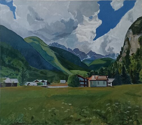 Paesaggio da Les Fontaines (Ollomont-AO) van Luigi Abbiati, Schilderij te koop op Singulart