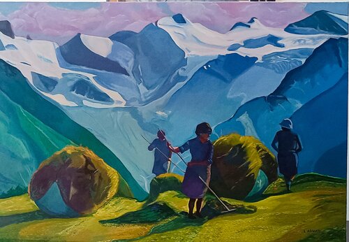 Fienagione in Valle d'Aosta van Luigi Abbiati, Schilderij te koop op Singulart