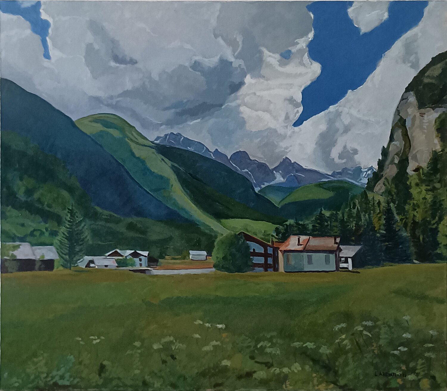Paesaggio da Les Fontaines (Ollomont-AO) Luigi Abbiati Originalgemälde zu verkaufen