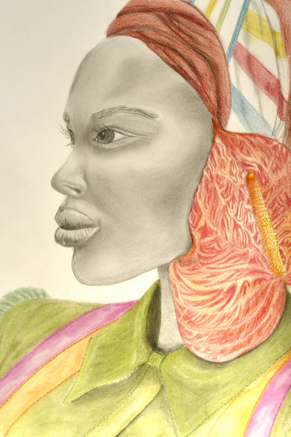 Afrikanische Frau von Petra Kärcher (2022): Zeichnungen Pastell, Bleistift  auf Papier - Singulart, image size:1000x1500