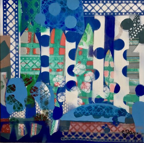 Carré bleu by Sarah Lanyi, 油畫 for Sale on Singulart