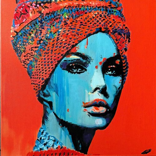 ORANGE BLUE WOMAN von Claudia Sauter, Malerei kaufen auf Singulart