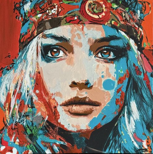 ORANGE HIPPIE FASHION von Claudia Sauter, Malerei kaufen auf Singulart