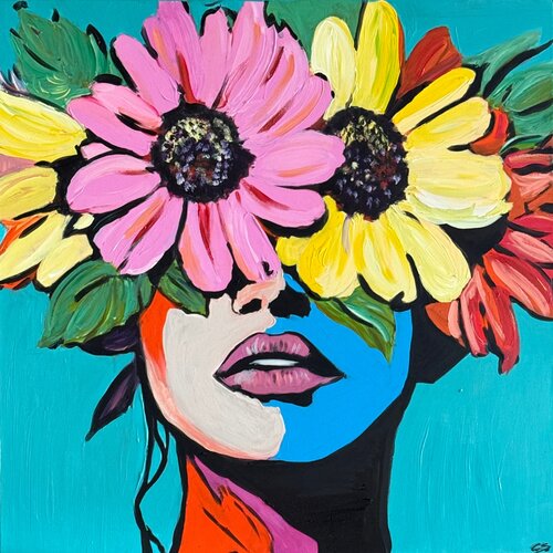 FLOWERS ARE IN THE HAIR von Claudia Sauter, Malerei kaufen auf Singulart