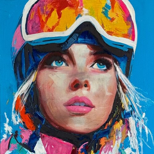 SKIING IN THE BLUE by Claudia Sauter, Painting for Sale on Singulart