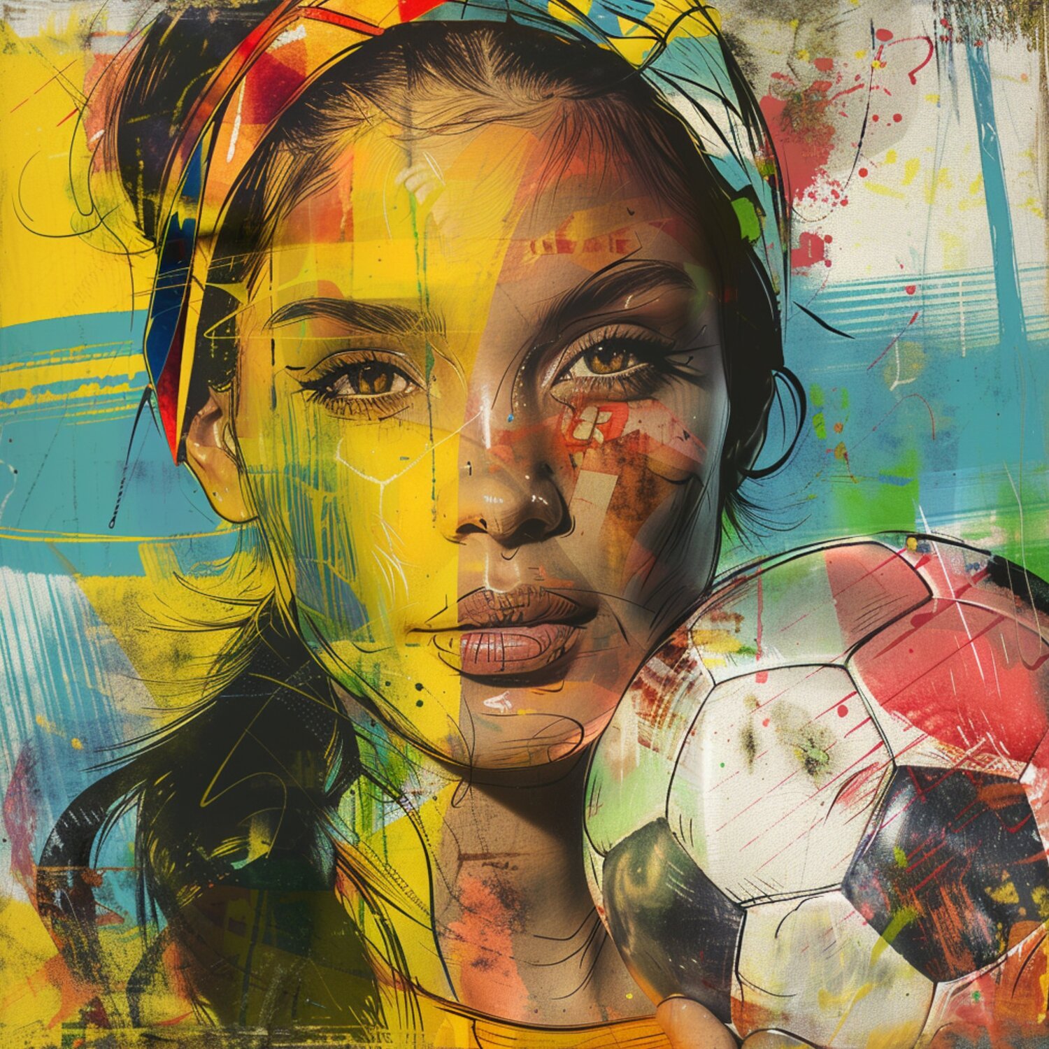 SOCCER WOMAN ARTSY Claudia Sauter Originalgemälde zu verkaufen