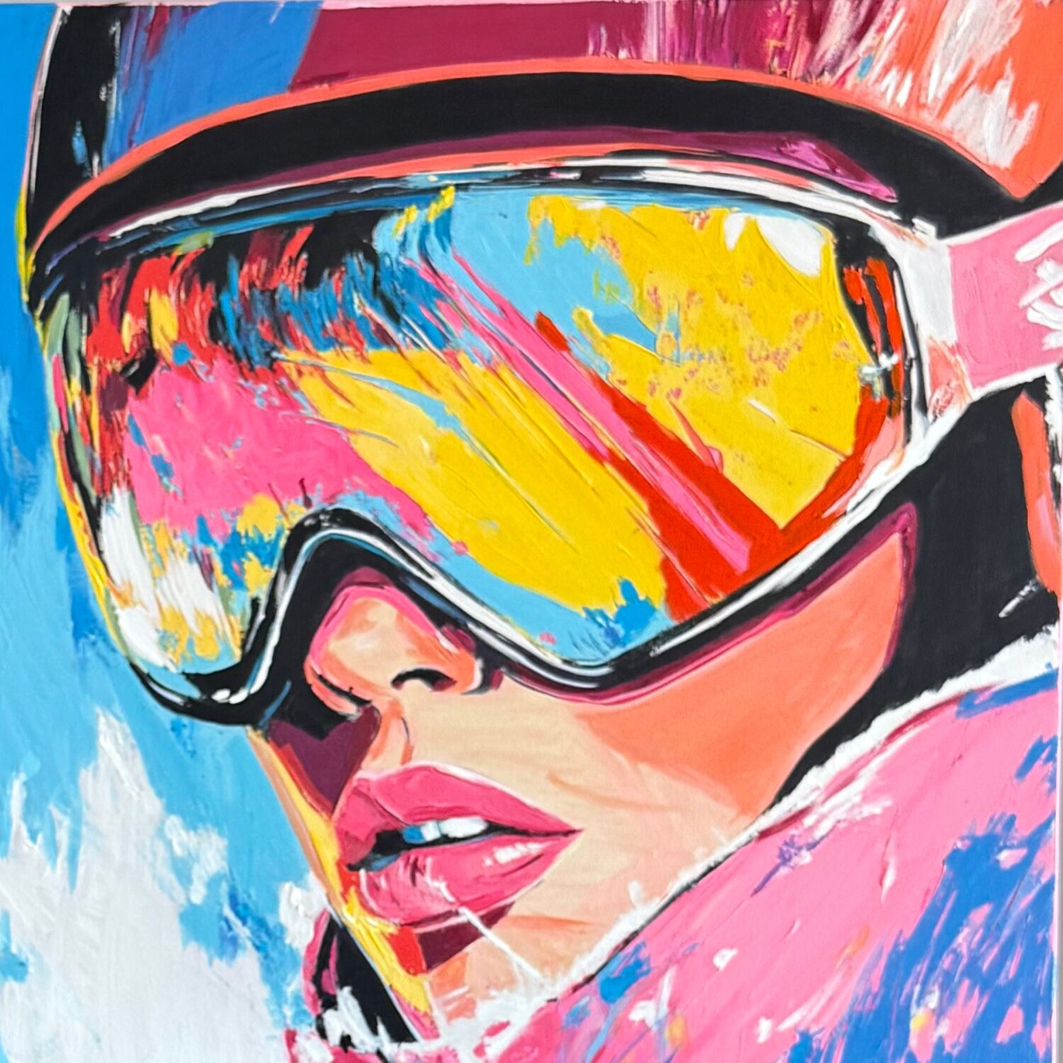 FASHION IN THE MOUNTAINS SKIING Claudia Sauter Originalgemälde zu verkaufen