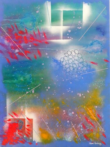 BLUE IMPRESSION (Série Toile abstraite lyrique) de Sophie Queuniez, Pintura a la venta en Singulart