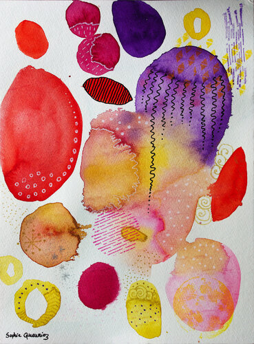 JEWEL (Série Aquarelle abstraite) de Sophie Queuniez, Obra en papel a la venta en Singulart
