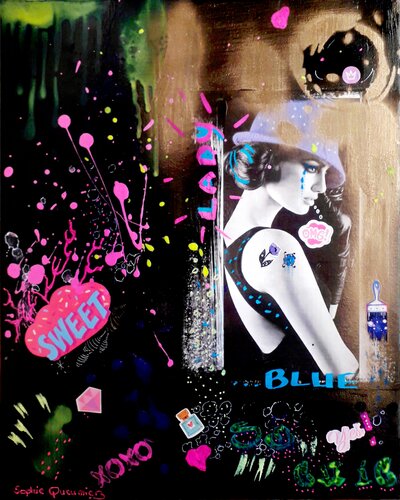 LADY BLUE (Série Portrait Pop Art) von Sophie Queuniez, Malerei kaufen auf Singulart