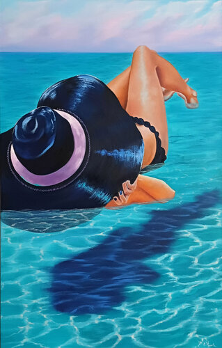 Woman on the waves, archieving peace of mind. di Zinaida Vysota Dacenko, Pittura in vendita su Singulart