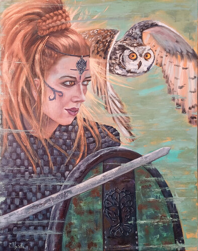 A View of the Era - Girl with an owl by Zinaida Vysota Dacenko, Painting for Sale on Singulart
