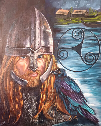 The Triskele - Viking and Wise Raven van Zinaida Vysota Dacenko, Schilderij te koop op Singulart