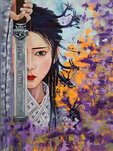 Girl with dragons. von Zinaida Vysota Dacenko, Malerei kaufen auf Singulart