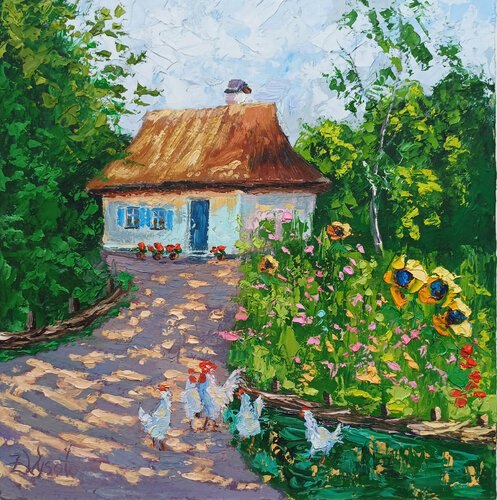 A Yard Where Summer Lives. von Zinaida Vysota Dacenko, Malerei kaufen auf Singulart