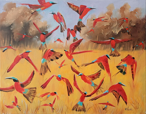 Flight of Freedom - Red Birds. von Zinaida Vysota Dacenko, Malerei kaufen auf Singulart