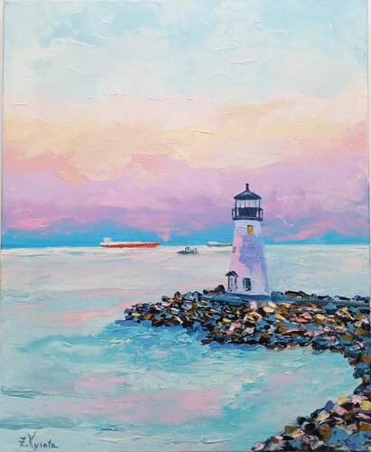 Lighthouse Over Calm Waters. von Zinaida Vysota Dacenko, Malerei kaufen auf Singulart