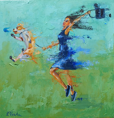 “Walk? I Thought We Were Racing!” by Zinaida Vysota Dacenko, Painting for Sale on Singulart