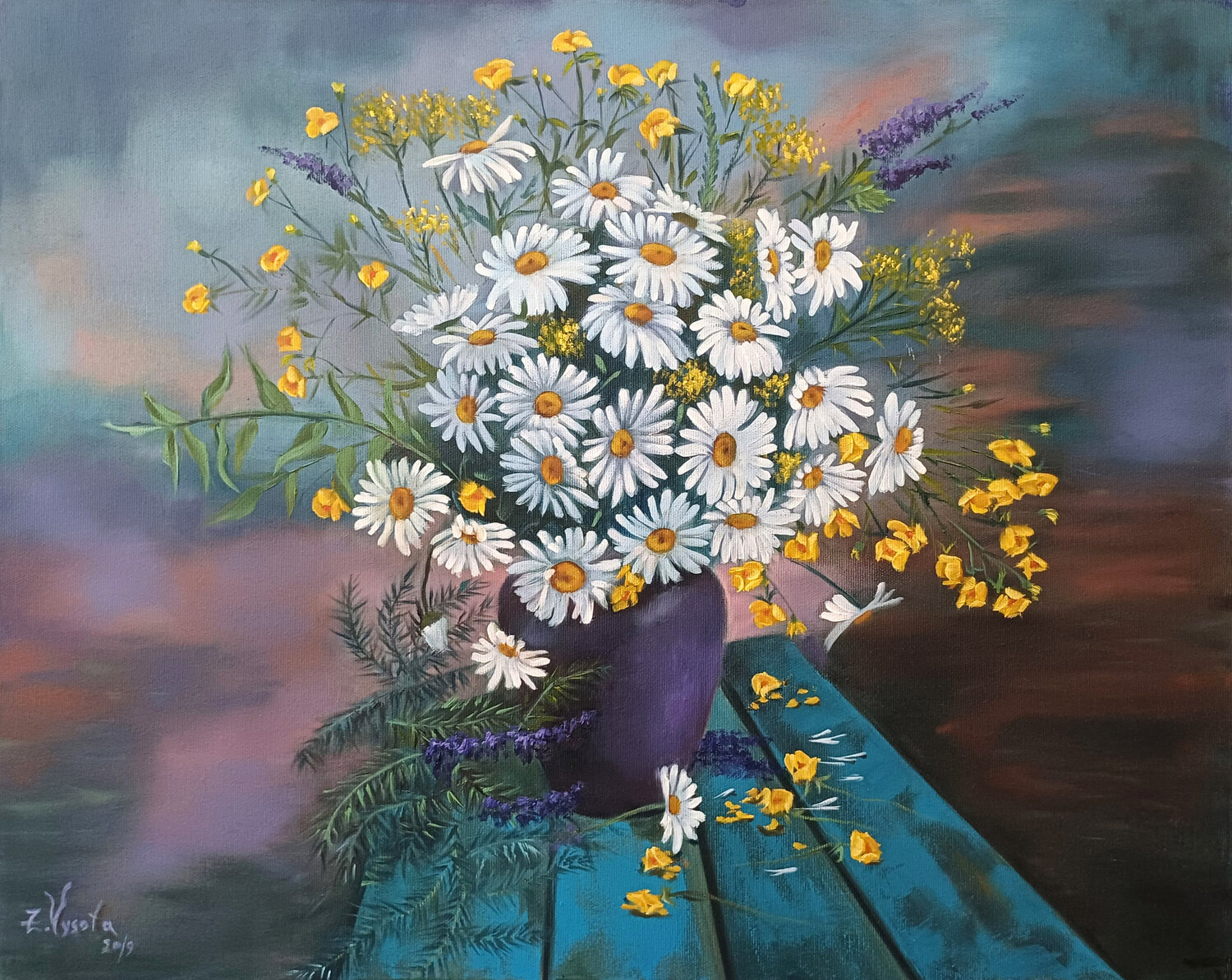Flowers From my Garden - Daisy Time. Zinaida Vysota Dacenko Originalgemälde zu verkaufen