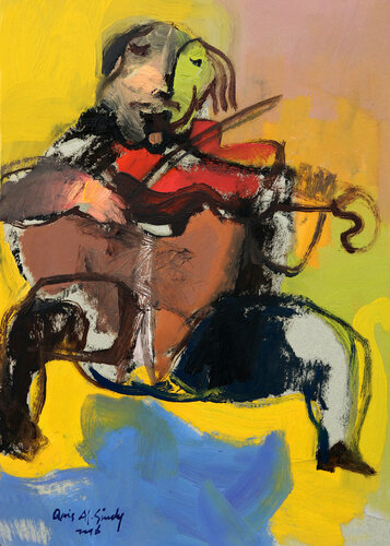 Playing Violin in Fall colors. van Qais Al Sindy, Schilderij te koop op Singulart