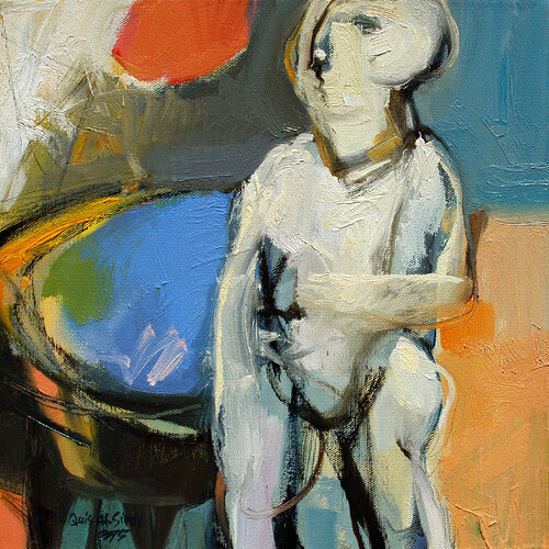 Blue Round Table van Qais Al Sindy, Schilderij te koop op Singulart