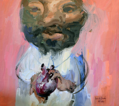 The Man Who Gave His Heart van Qais Al Sindy, Schilderij te koop op Singulart