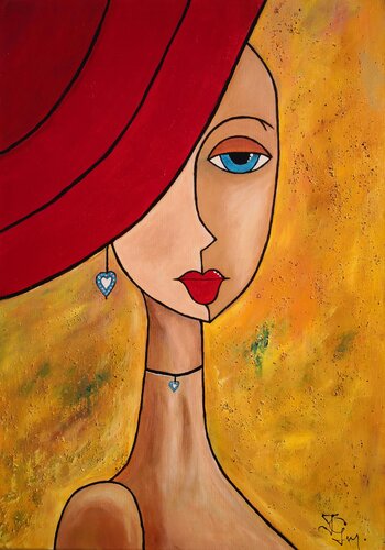 Frau mit rotem Hut par Tatiana Guennewig, Peinture en vente sur Singulart
