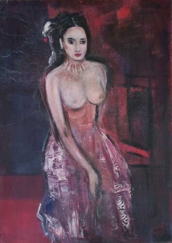 Frauenhalbakt- Exotic woman di Andrea Finck, Pittura in vendita su Singulart