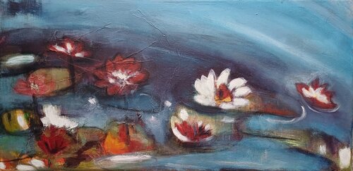 Seerosen, blau di Andrea Finck, Pittura in vendita su Singulart