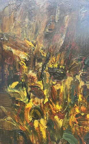 Tournesols en tempête au coucher de soleil par Petra Marian, Peinture en vente sur Singulart