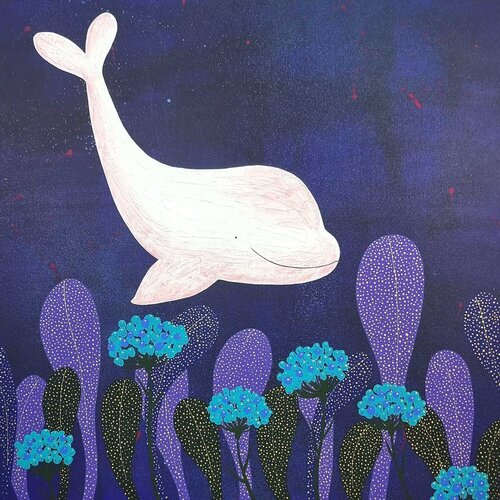 my friend beluga no.002 van Byeol Muffin, Schilderij te koop op Singulart