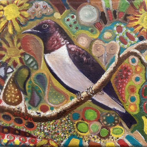 Doodle with amethyst starling by Anne-Tjerk Mante, Painting for Sale on Singulart