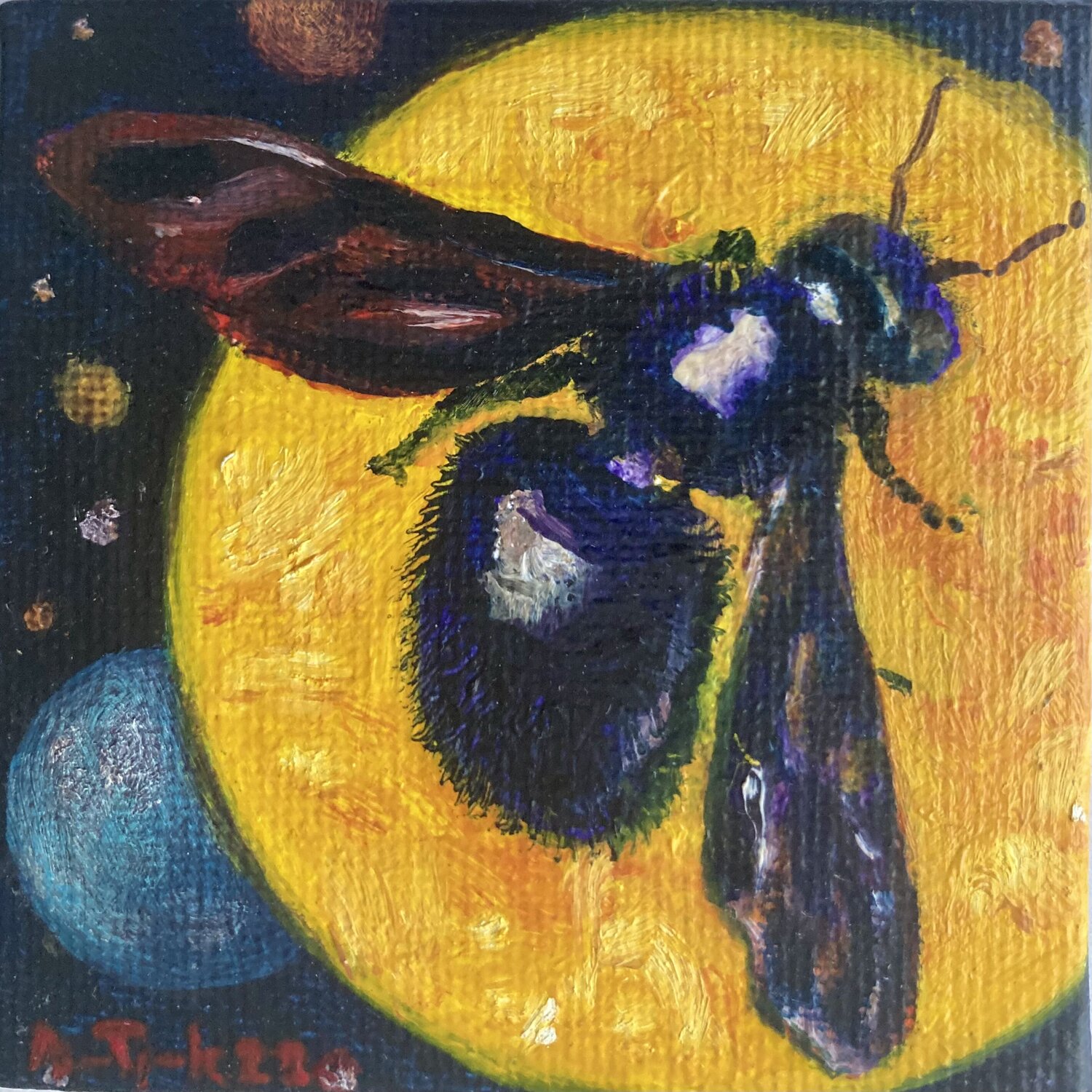 Microcosmos - Blue-black carpenter bee Anne-Tjerk Mante Origineel schilderij te koop