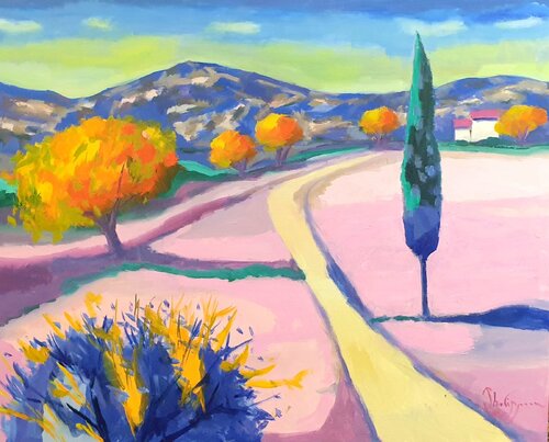 Campagne au cyprès di Michel Phelippeau, Pittura in vendita su Singulart