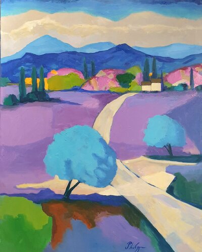 Paysage aux arbres bleus di Michel Phelippeau, Pittura in vendita su Singulart