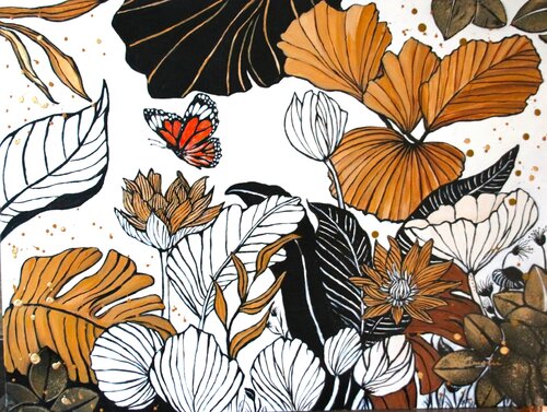 Golden flowers di Monika Linard, Pittura in vendita su Singulart