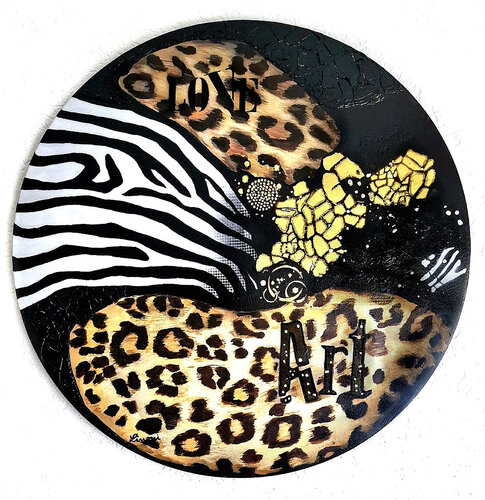 Modern Afrika (75 Durchmesser, Crackle, Strukturpaste) van Monika Linard, Schilderij te koop op Singulart